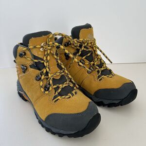 Clorts Womens Waterproof Suede Leather Lace Up Hiking Boots Yellow Size US 6.5